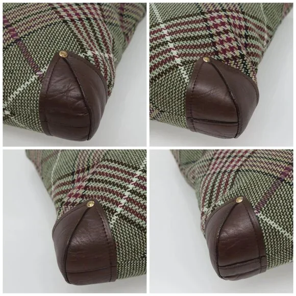 BURBERRY Nova Check Tote Bag Wool Green Gold